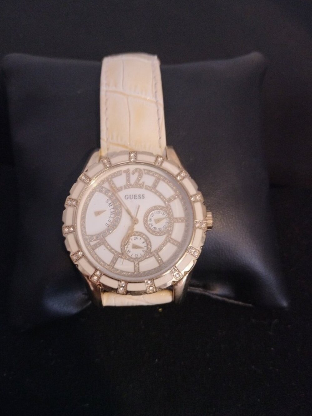 Ladies Guess Swarovski Crystal Chronograph Leather Watch Sport